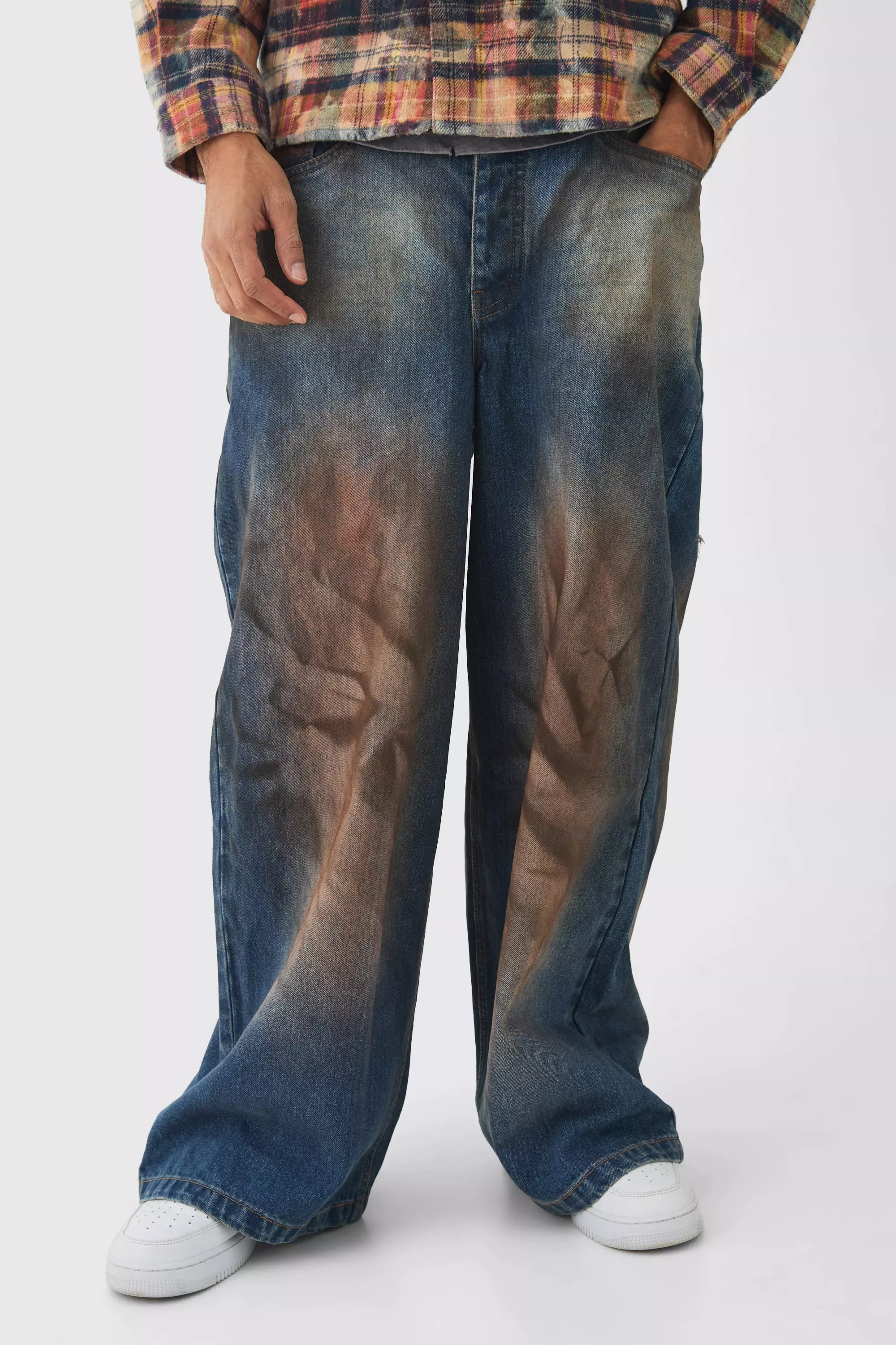 Super Baggy Rigid Dirty Wash Applique Denim Jeans